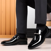 Men's Patent Leather Loafers with Metal Bar Detail Detail