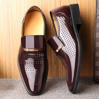 Men's Patent Leather Loafers with Metal Bar Detail Full