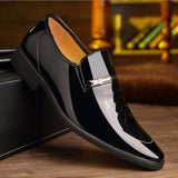 Men's Patent Leather Loafers with Metal Bar Detail