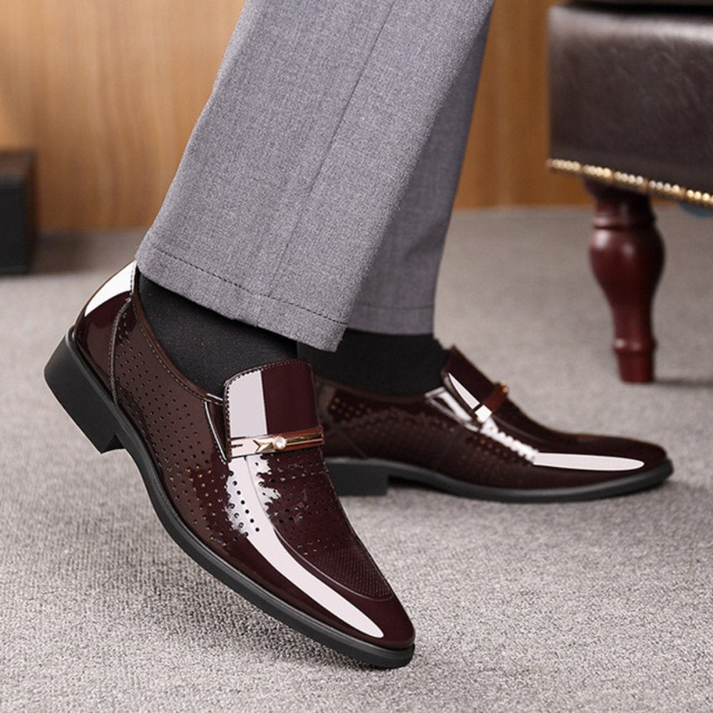 Men's Patent Leather Loafers with Metal Bar Detail Lifestyle