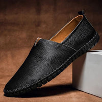 Men's Pebbled-Grain Leather Loafers with Whipstitch Detail Side