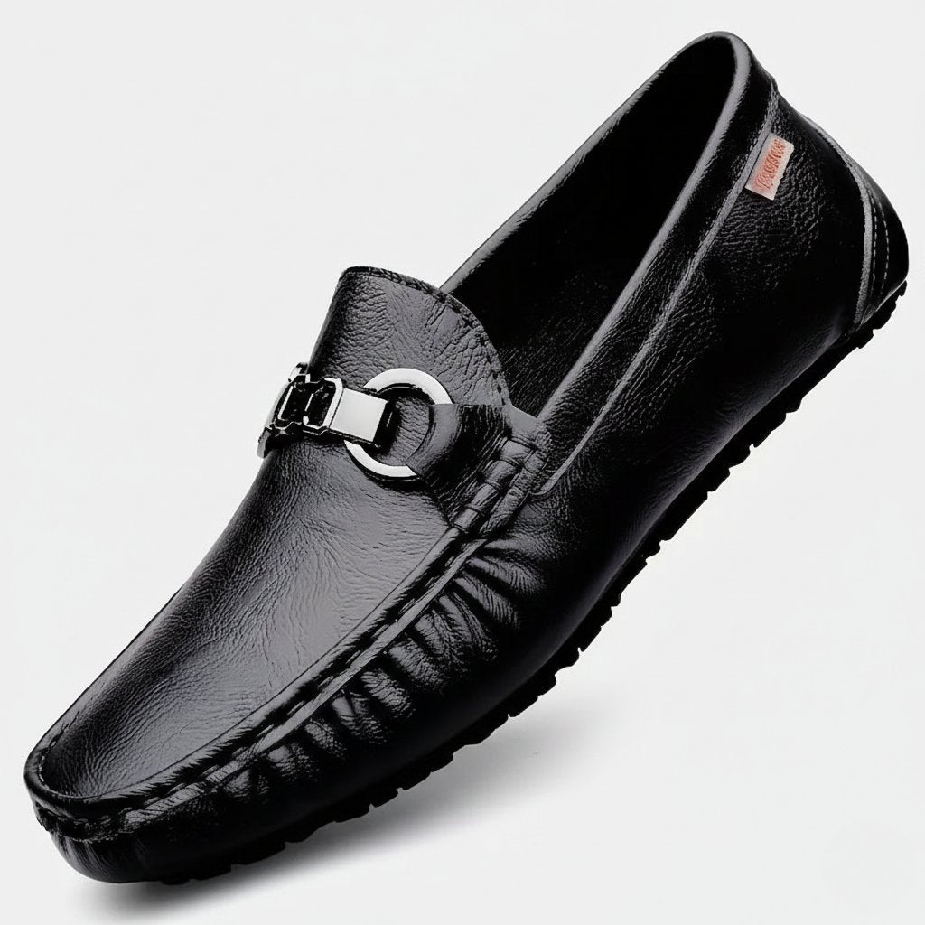 Men's Pebbled Leather Driving Loafer with Horsebit Detail Front