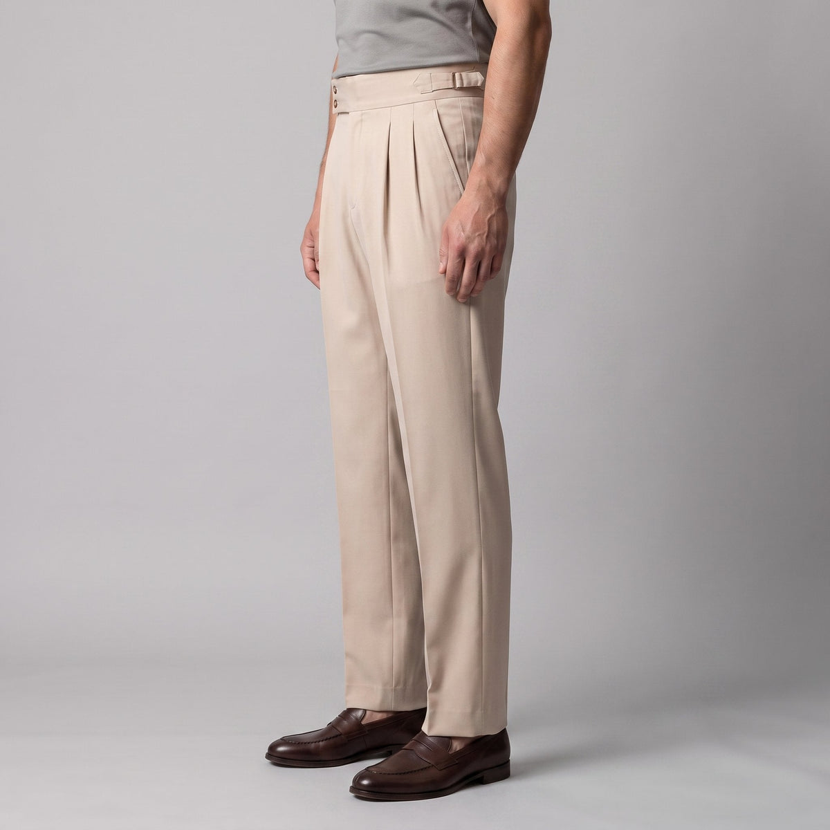 Men's Pleated Tailored Trousers with Turn-Ups Alternate