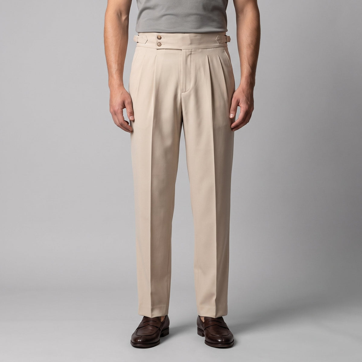 Men's Pleated Tailored Trousers with Turn-Ups Back