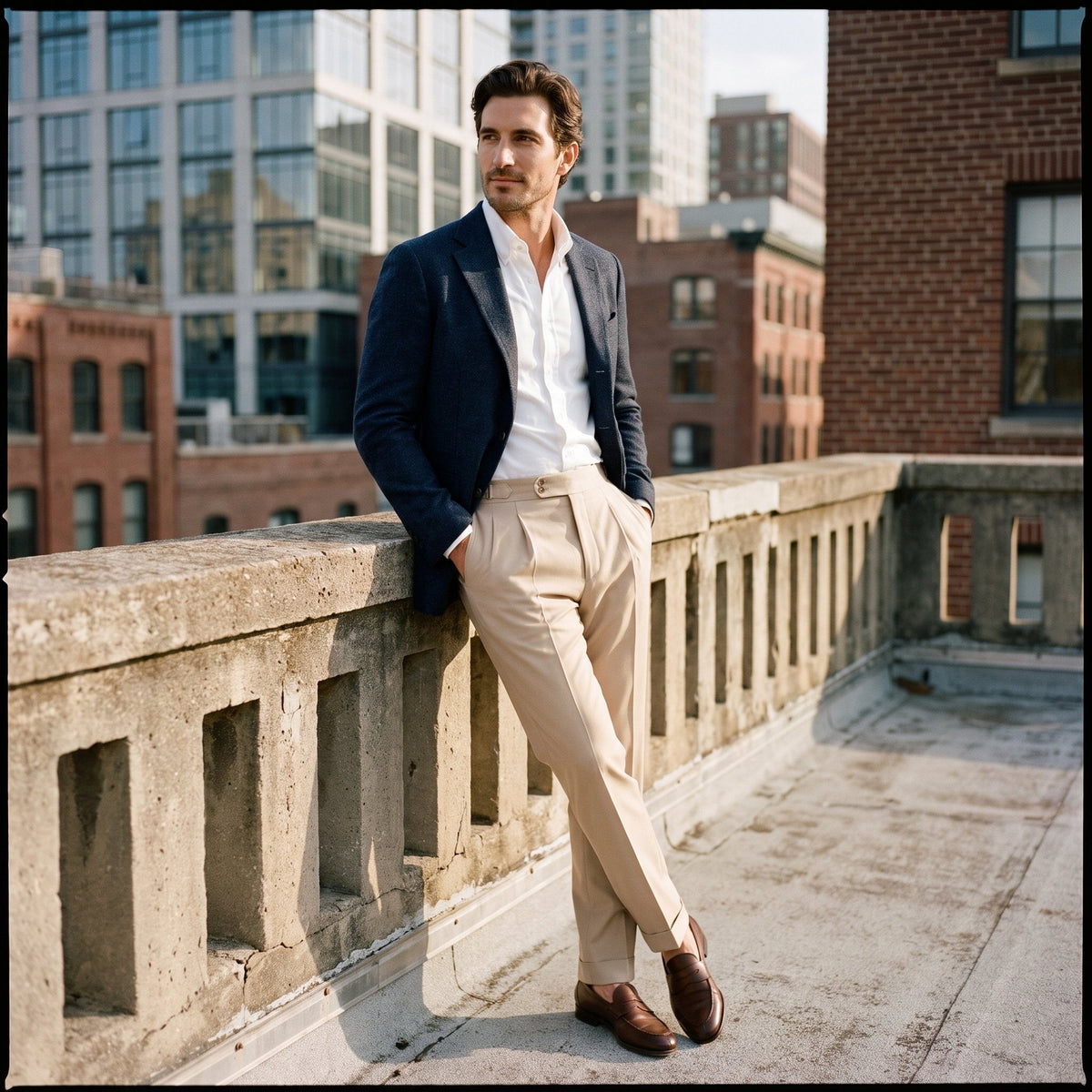 Men's Pleated Tailored Trousers with Turn-Ups View 12