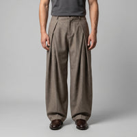 Men's Pleated Wide-Leg Tailored Trousers with Draped Fit Back