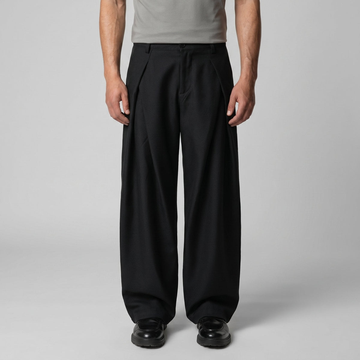 Men's Pleated Wide-Leg Tailored Trousers with Draped Fit Full