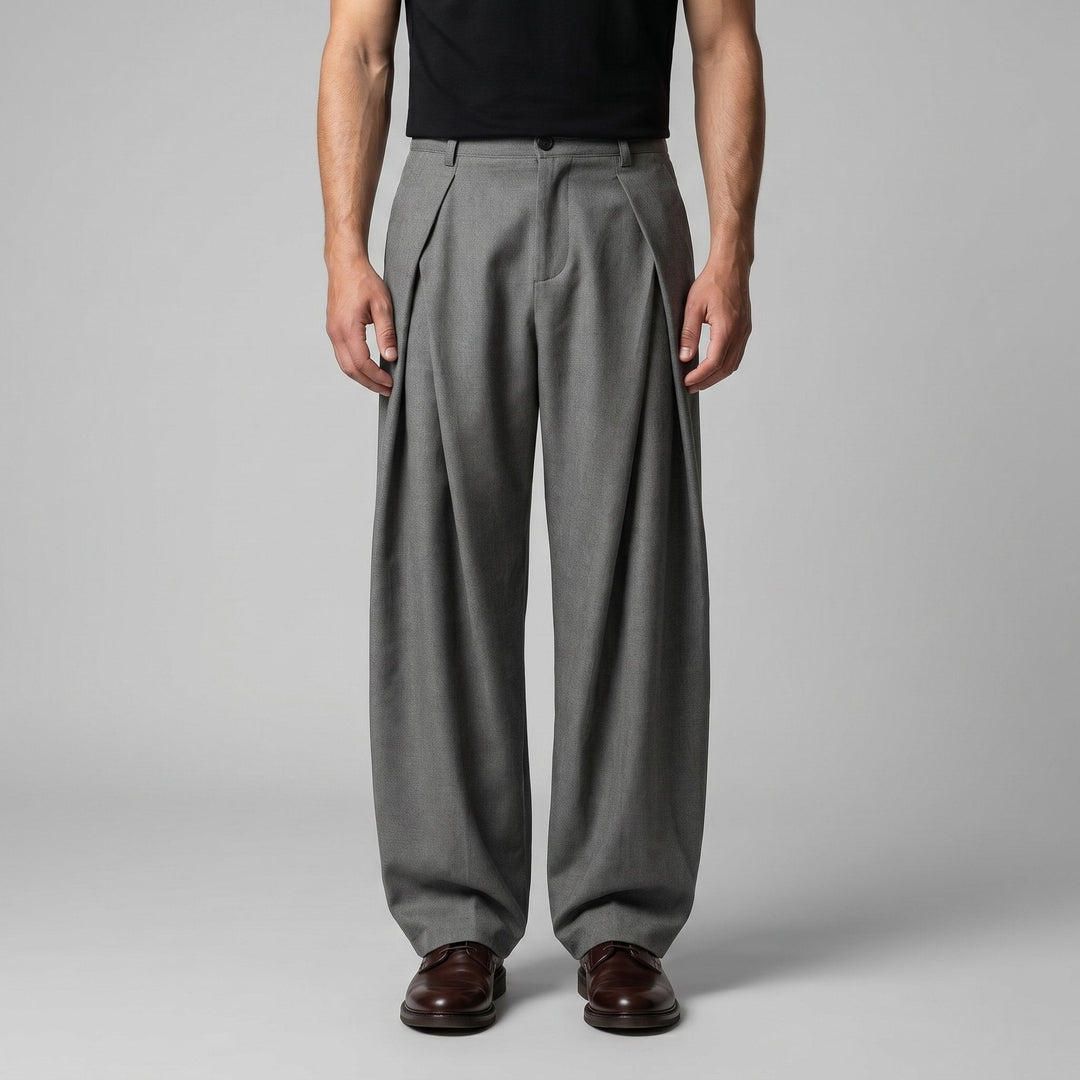 Men's Pleated Wide-Leg Tailored Trousers with Draped Fit Hero