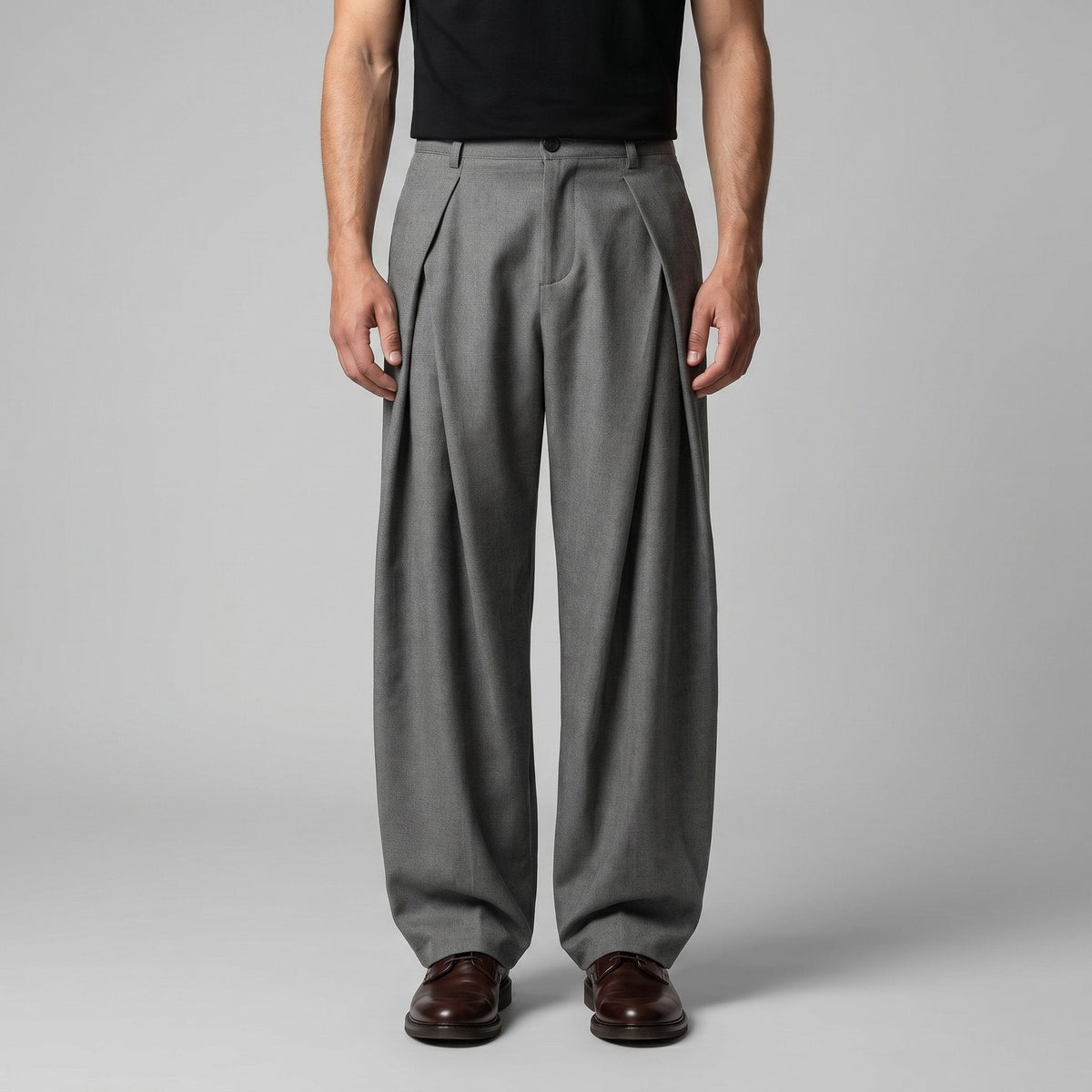 Men's Pleated Wide-Leg Tailored Trousers with Draped Fit Hero