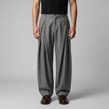 Men's Pleated Wide-Leg Tailored Trousers with Draped Fit