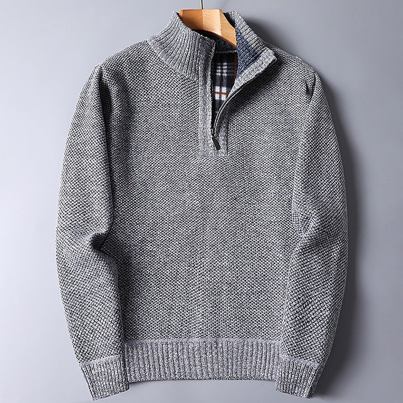 Men's Quarter Zip Jumper | Textured Knit Relaxed Fit Side