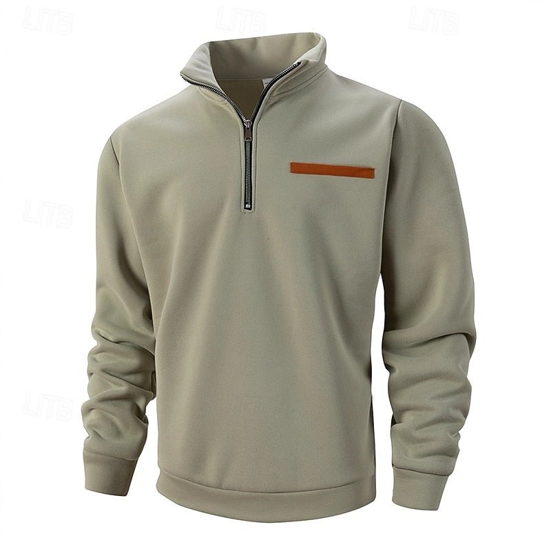 Men's Quarter Zip Stand Collar Pullover Detail