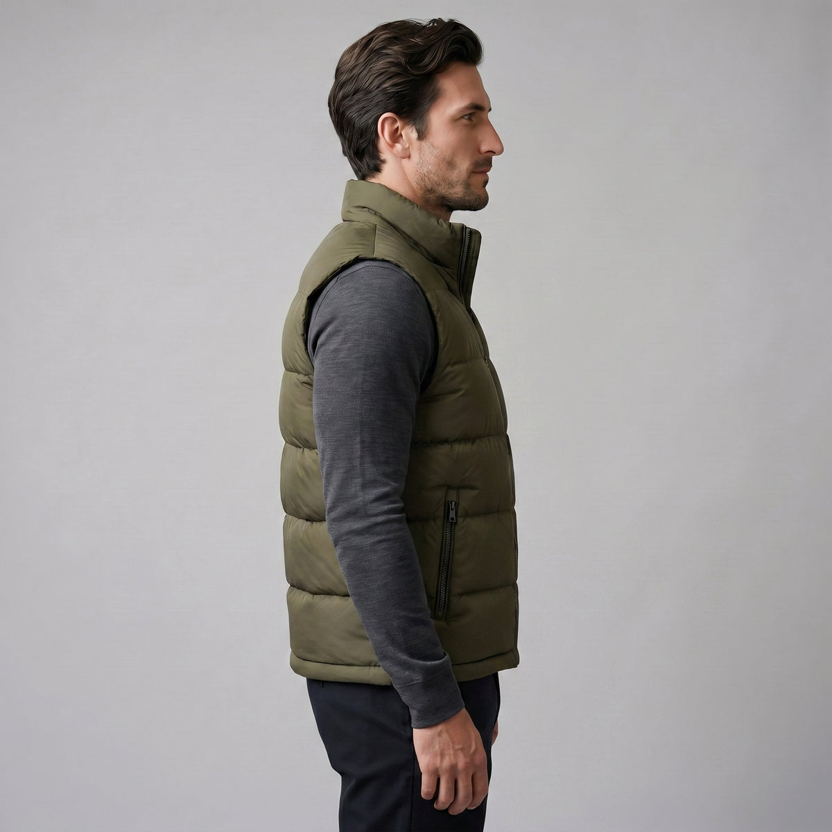 Men's Quilted Padded Gilet with Stand Collar Front