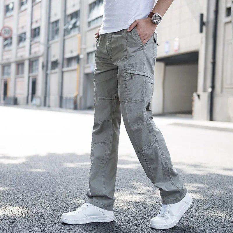 Men's Relaxed Fit Cotton Cargo Pants with Stretch Fabric Back