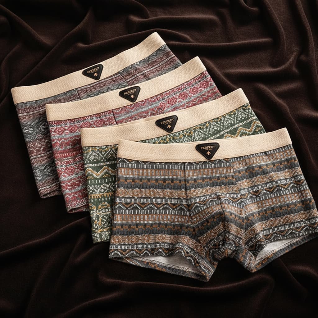 Men's Retro Cotton Boxer Briefs with Breathable Mesh Front