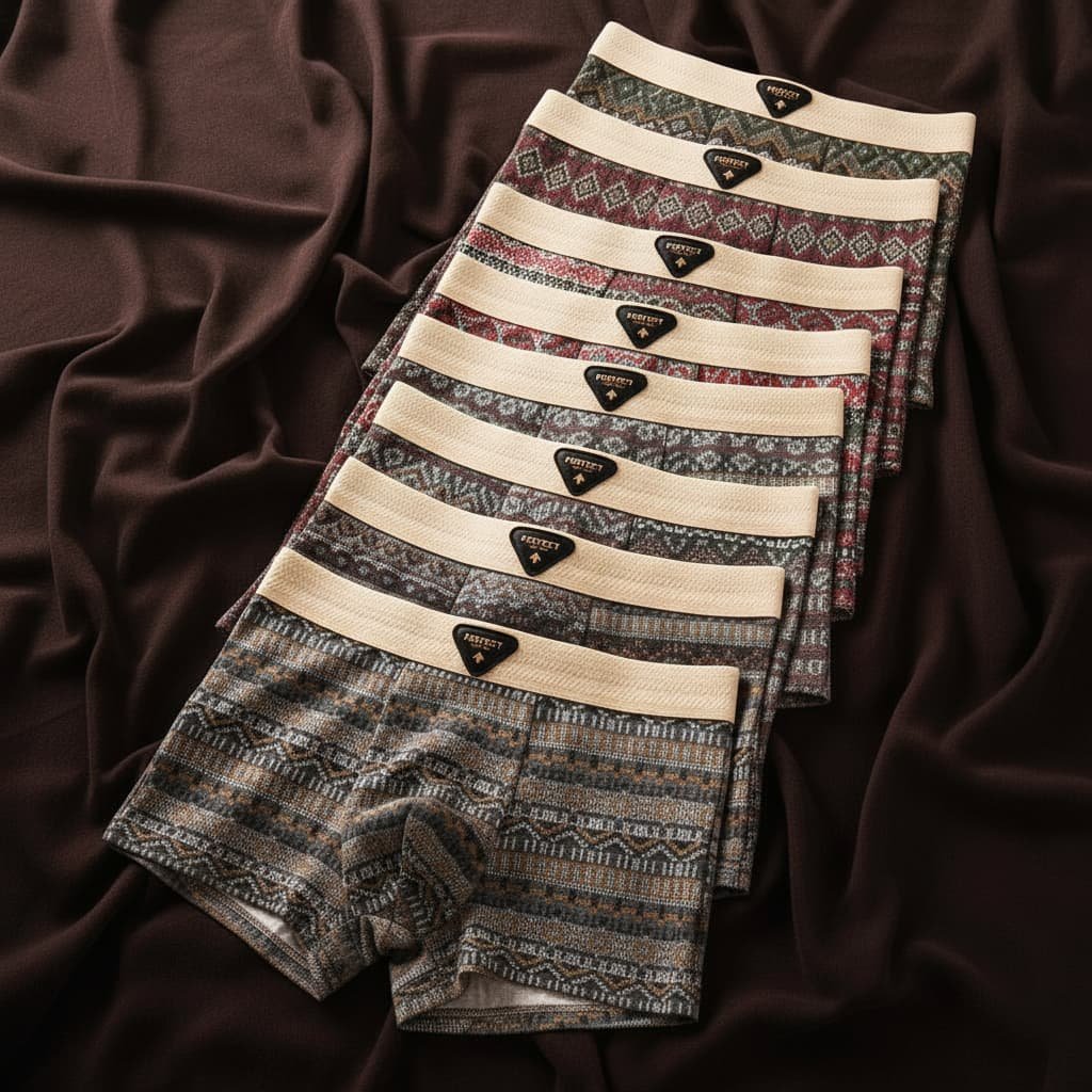 Men's Retro Cotton Boxer Briefs with Breathable Mesh Side