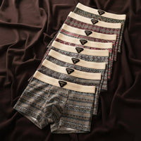 Men's Retro Cotton Boxer Briefs with Breathable Mesh Side