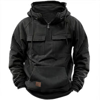Men's Retro Motorcycle Hoodie with Multiple Pockets Back