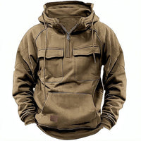 Men's Retro Motorcycle Hoodie with Multiple Pockets Detail
