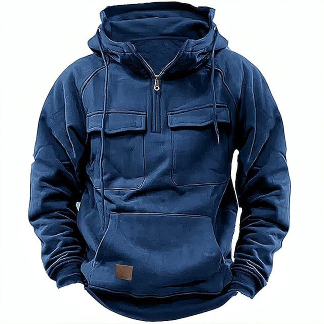Men's Retro Motorcycle Hoodie with Multiple Pockets Front