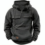 Men's Retro Motorcycle Hoodie with Multiple Pockets