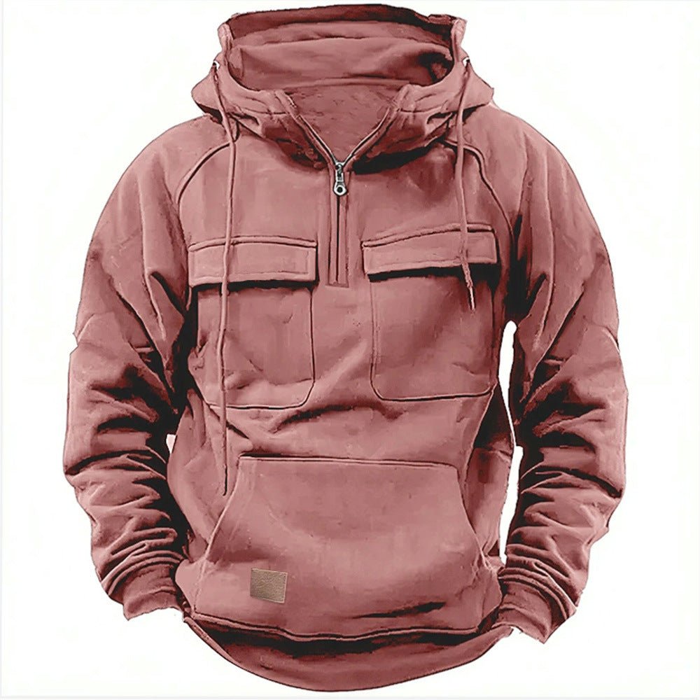 Men's Retro Motorcycle Hoodie with Multiple Pockets Side