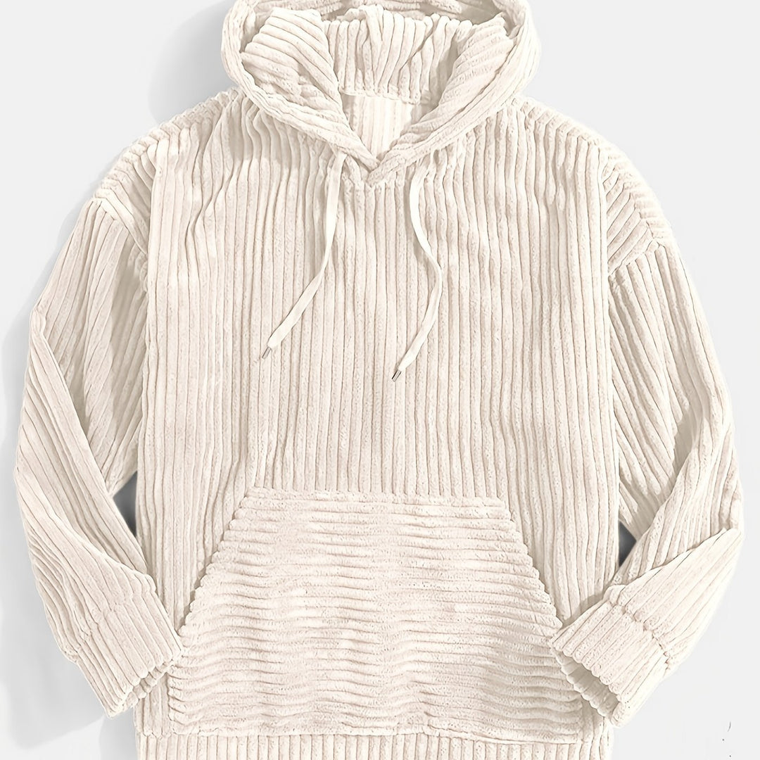 Men's Ribbed Textured Hoodie with Kangaroo Pocket Hero