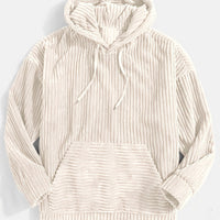 Men's Ribbed Textured Hoodie with Kangaroo Pocket Hero