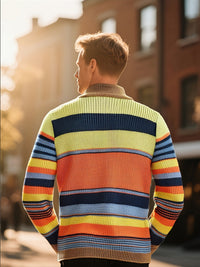 Men's Shawl Collar Striped Cardigan Front