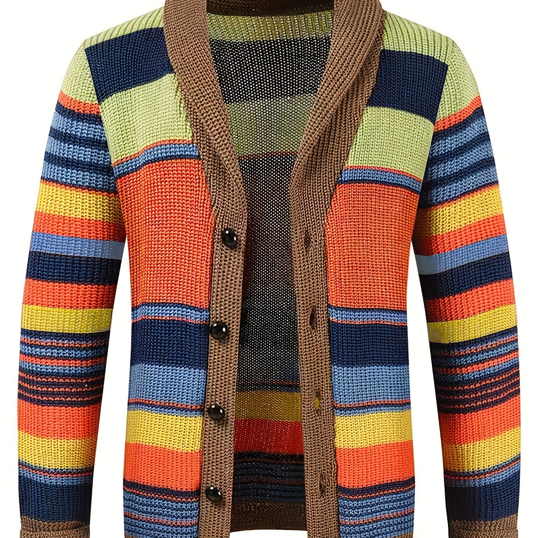 Men's Shawl Collar Striped Cardigan Hero