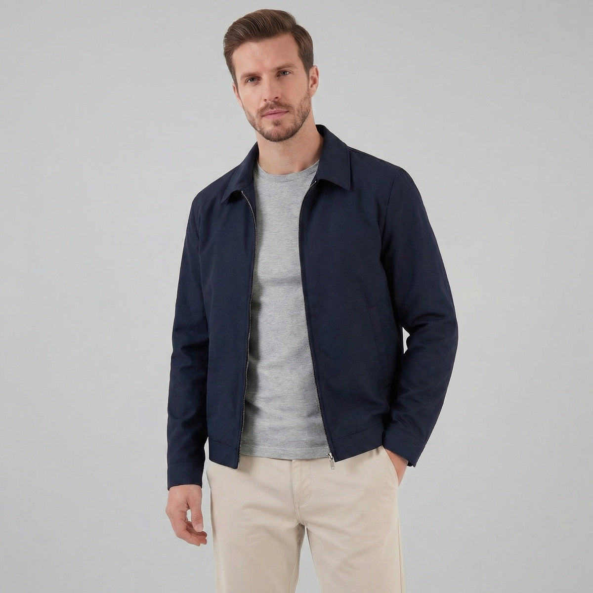Men's Slim Fit Classic Collar Mid-Season Jacket View 11