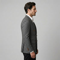 Men's Slim Fit Double-Breasted Blazer with Check Pattern Angle