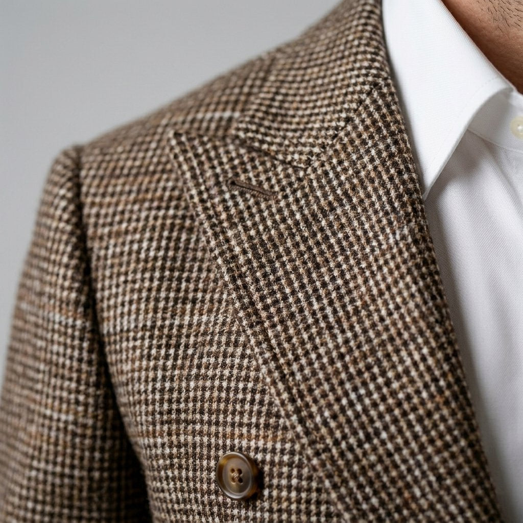 Men's Slim Fit Double-Breasted Blazer with Check Pattern Back