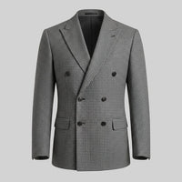 Men's Slim Fit Double-Breasted Blazer with Check Pattern Close Up