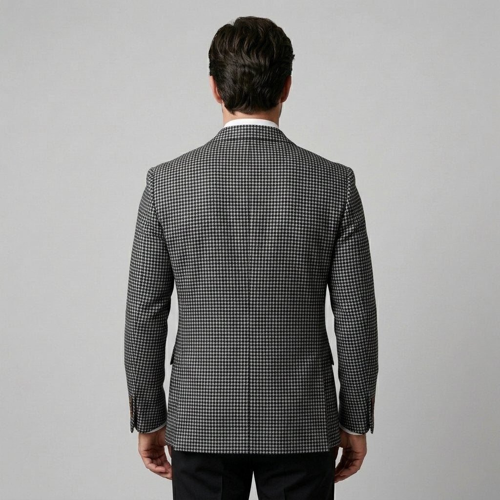 Men's Slim Fit Double-Breasted Blazer with Check Pattern Full