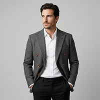 Men's Slim Fit Double-Breasted Blazer with Check Pattern Lifestyle
