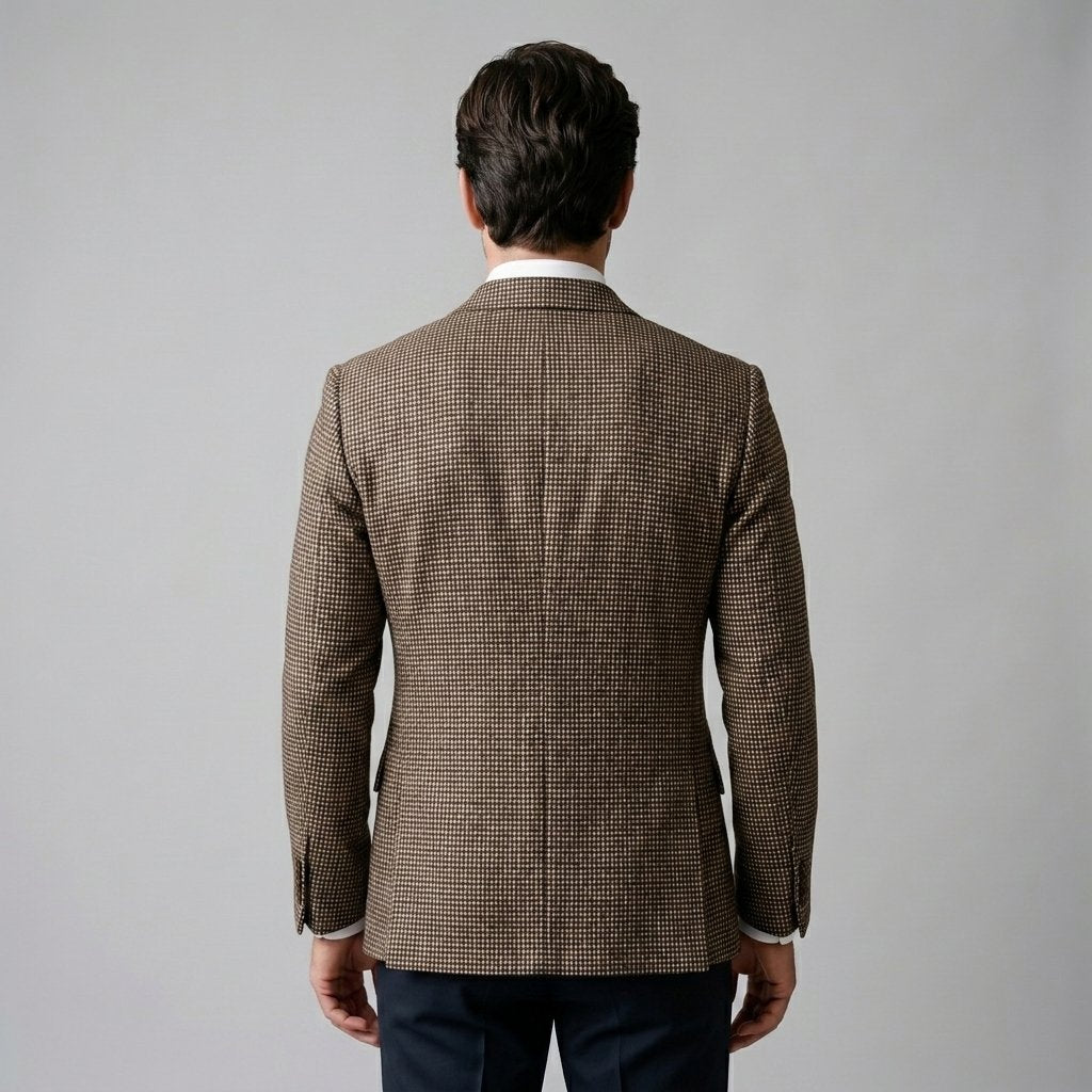 Men's Slim Fit Double-Breasted Blazer with Check Pattern Side