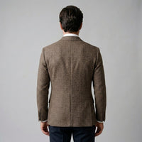 Men's Slim Fit Double-Breasted Blazer with Check Pattern Side