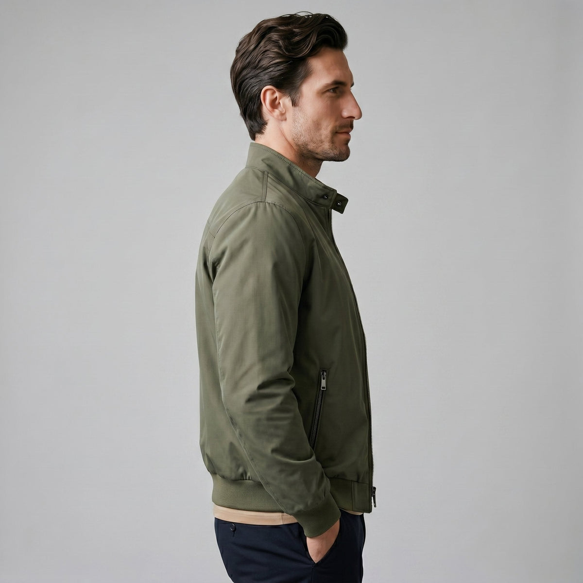 Men's Slim Fit Harrington Bomber Jacket Angle