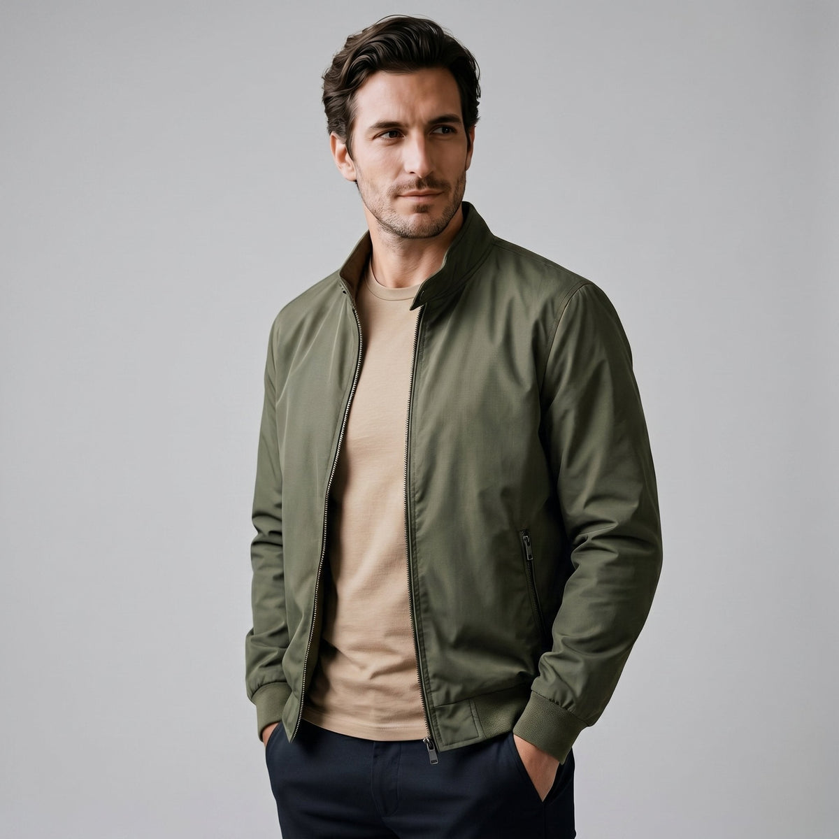 Men's Slim Fit Harrington Bomber Jacket Close Up