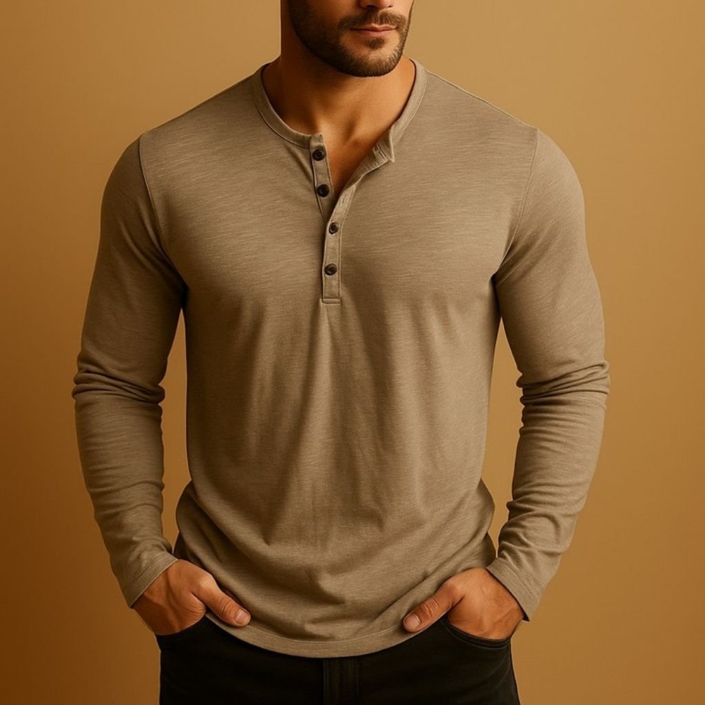 Men's Slim Fit Henley Long Sleeve Shirt Back