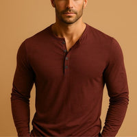 Men's Slim Fit Henley Long Sleeve Shirt Close Up