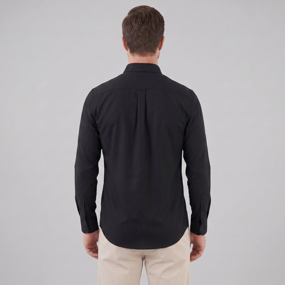 Men's Slim Fit Long-Sleeve Dress Shirt with Point Collar Full