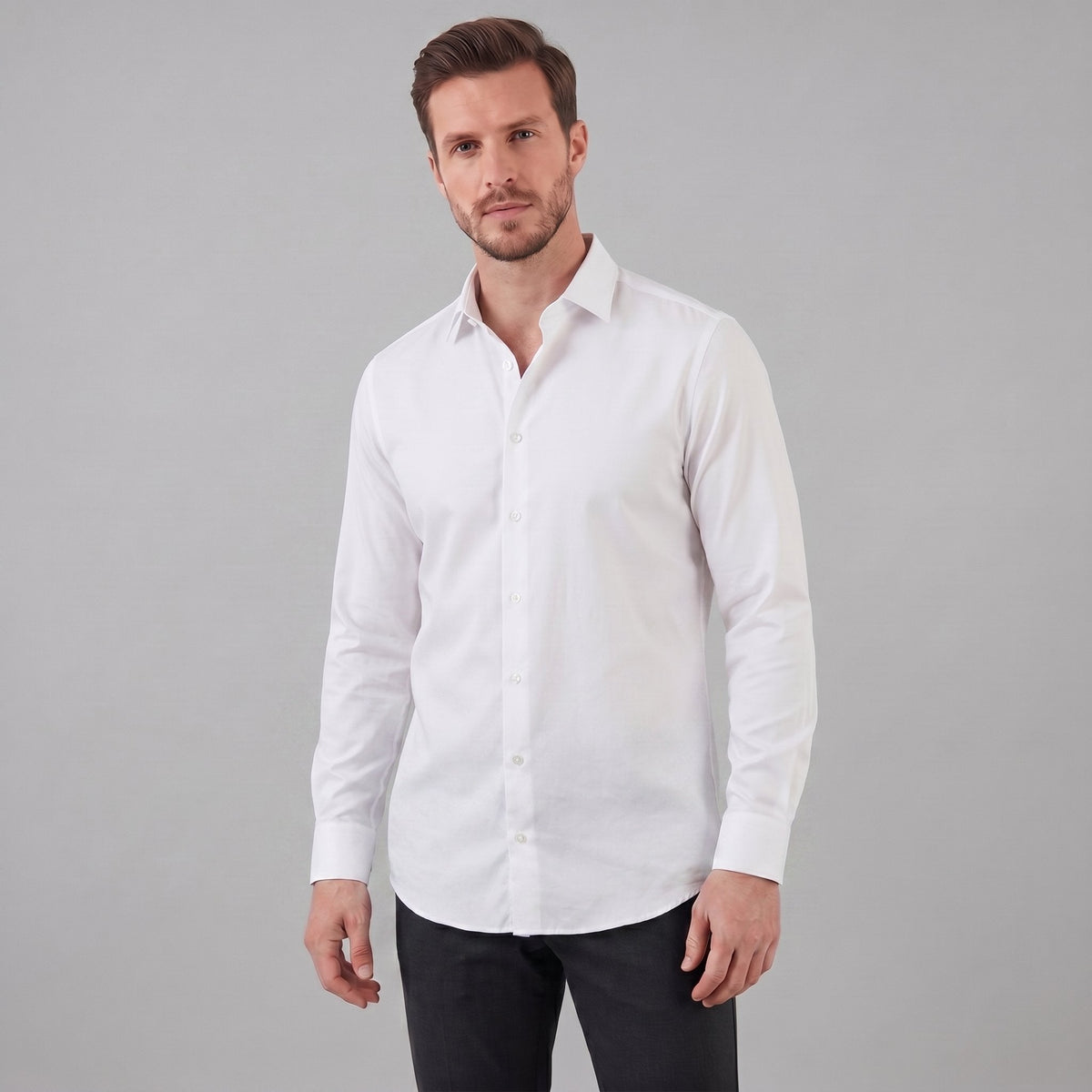 Men's Slim Fit Long-Sleeve Dress Shirt with Point Collar Hero