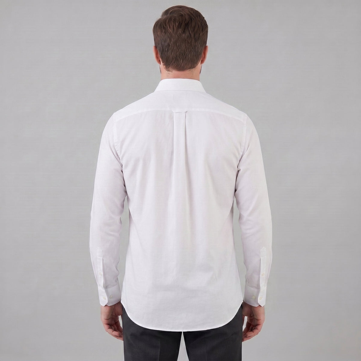 Men's Slim Fit Long-Sleeve Dress Shirt with Point Collar Side