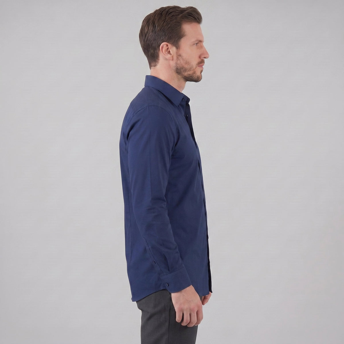 Men's Slim Fit Long-Sleeve Dress Shirt with Point Collar View 13