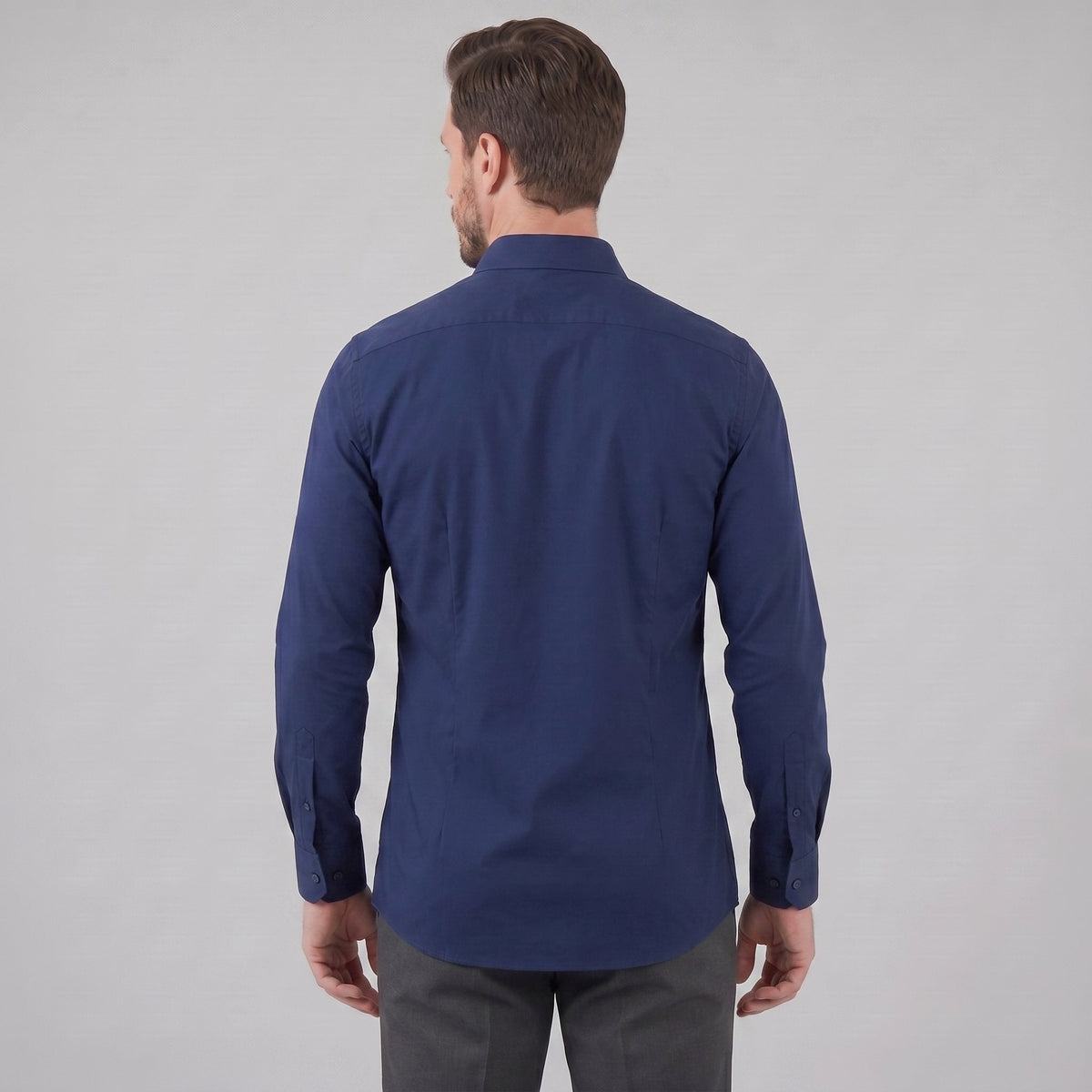 Men's Slim Fit Long-Sleeve Dress Shirt with Point Collar View 14