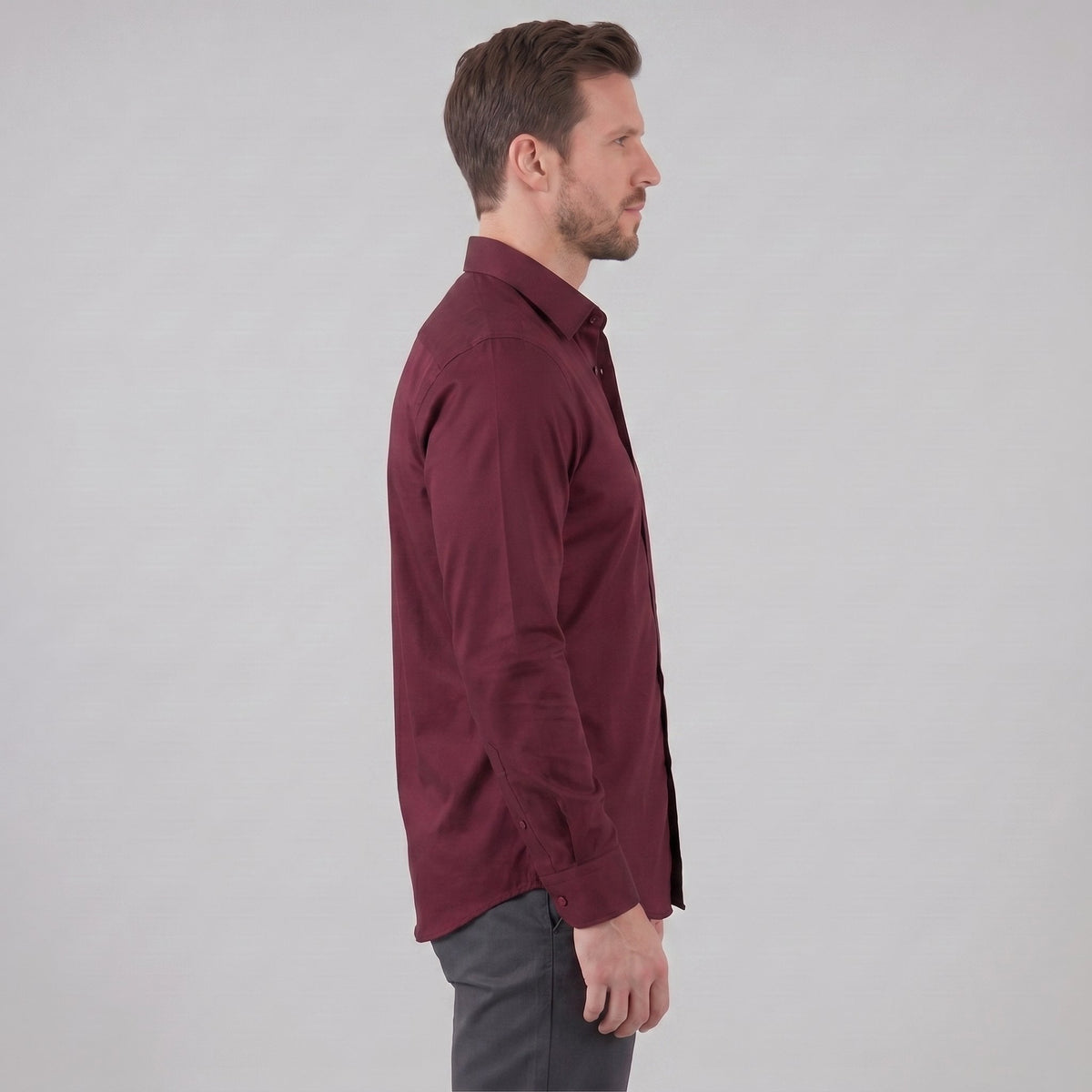 Men's Slim Fit Long-Sleeve Dress Shirt with Point Collar View 33