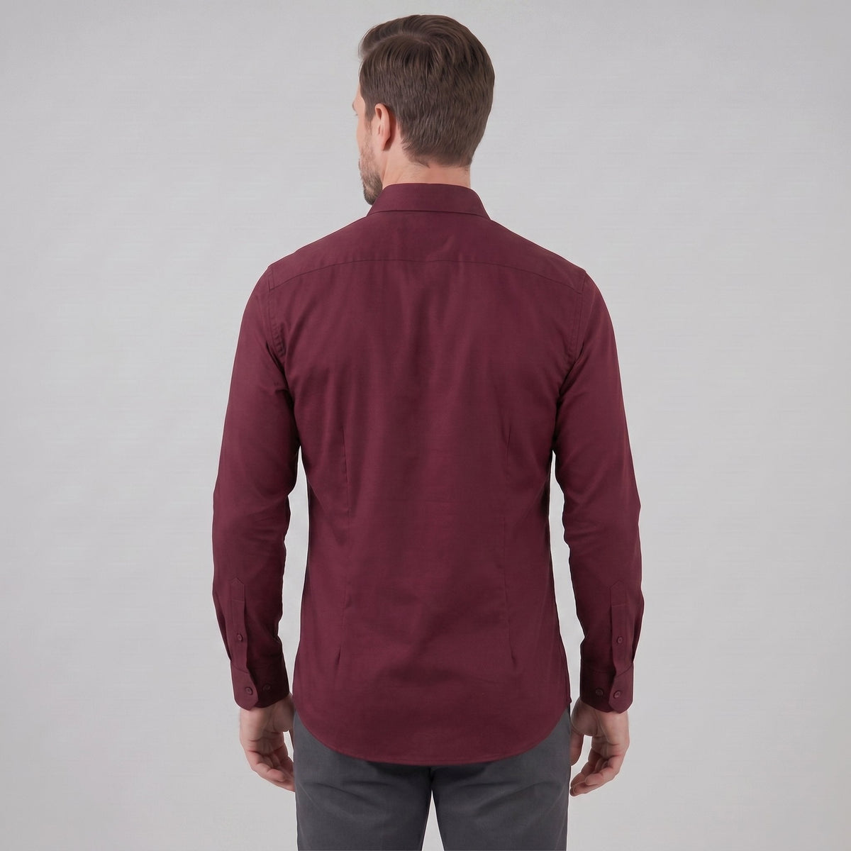 Men's Slim Fit Long-Sleeve Dress Shirt with Point Collar View 34