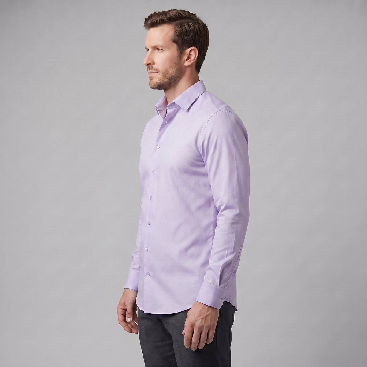 Men's Slim Fit Long-Sleeve Dress Shirt with Point Collar View 48